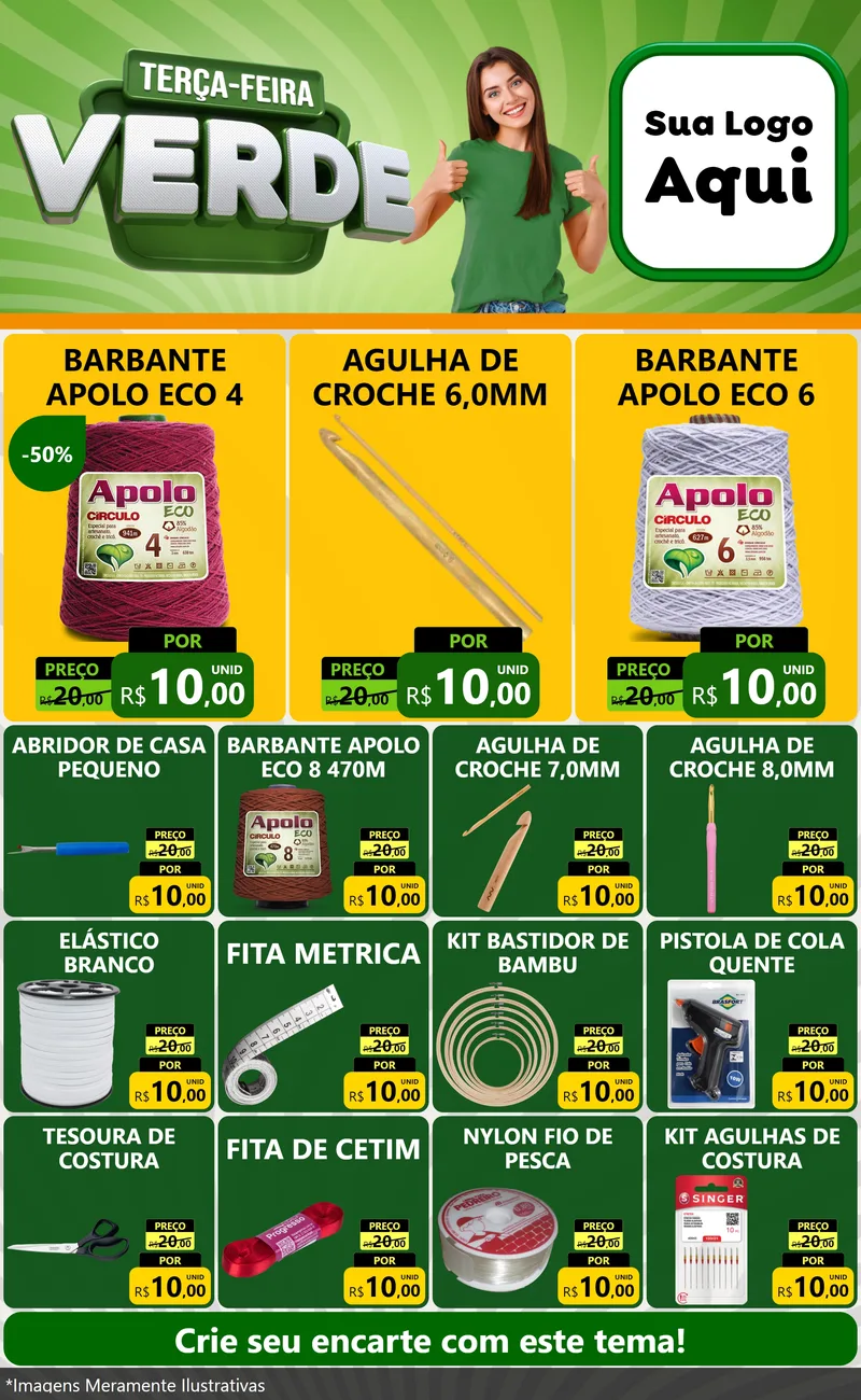 Modelo de Encarte para Encarte Grande com o tema Terça - Feira Verde para Armarinho e Aviamentos