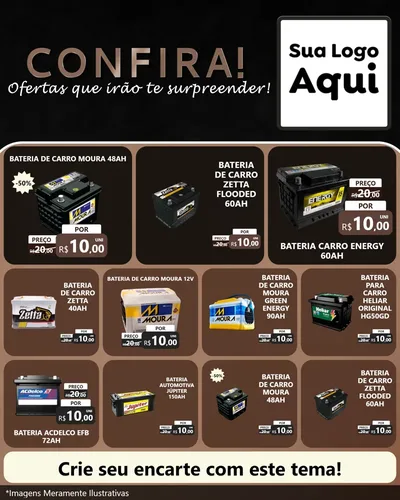 Modelo de Rede Social para Feed Instagram com o tema Confira! Ofertas que irão te surpreender! para Baterias Elétricas