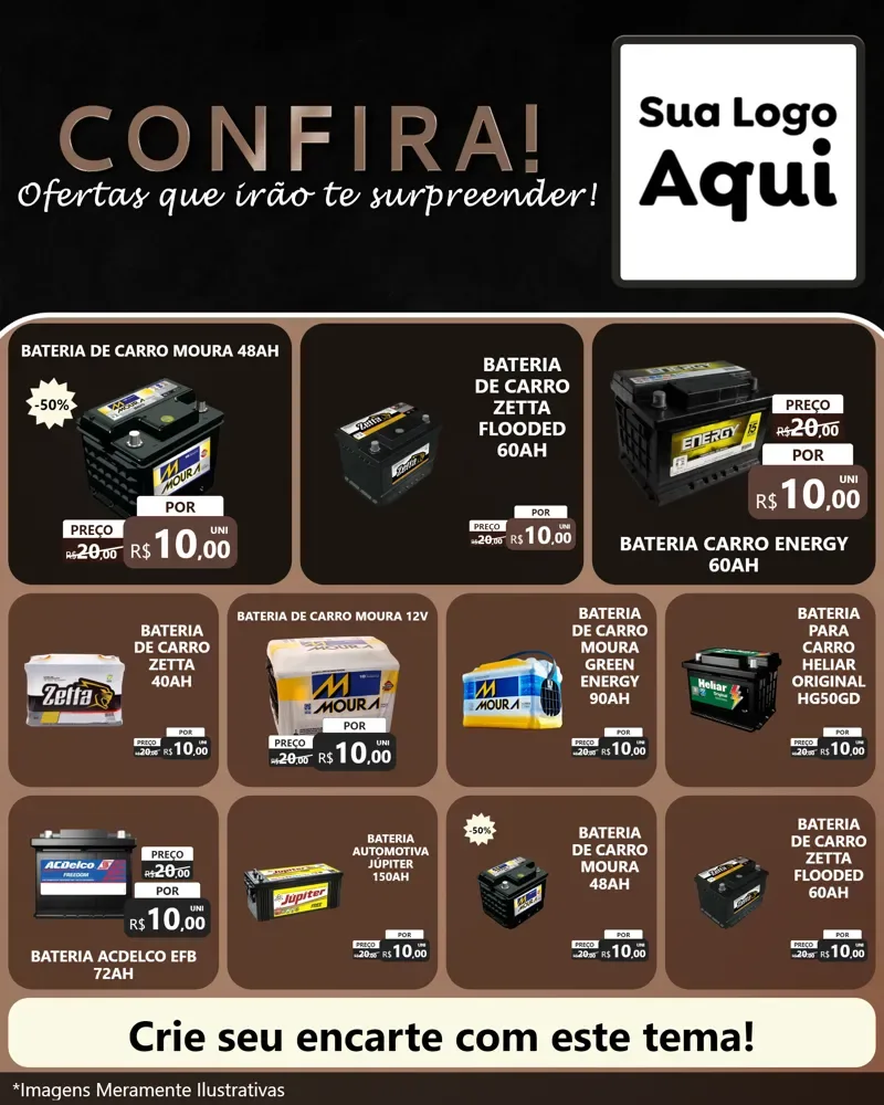 Modelo de Rede Social para Feed Instagram com o tema Confira! Ofertas que irão te surpreender! para Baterias Elétricas