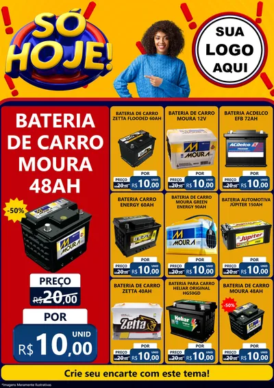 Modelo de Encarte para Encarte A4 Vertical com o tema Só Hoje! para Baterias Elétricas
