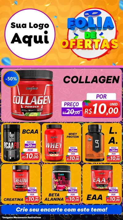 Modelo de Rede Social para Stories com o tema Folia de Ofertas para Suplementos alimentares