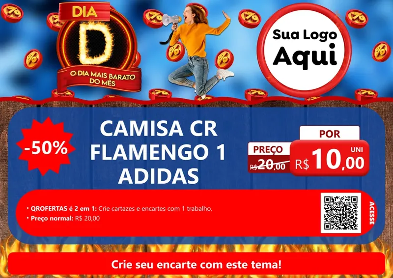Modelo de Cartaz para Cartaz A4 Horizontal com o tema Dia D - O Dia Mais Barato Do Mês para Roupas e acessórios