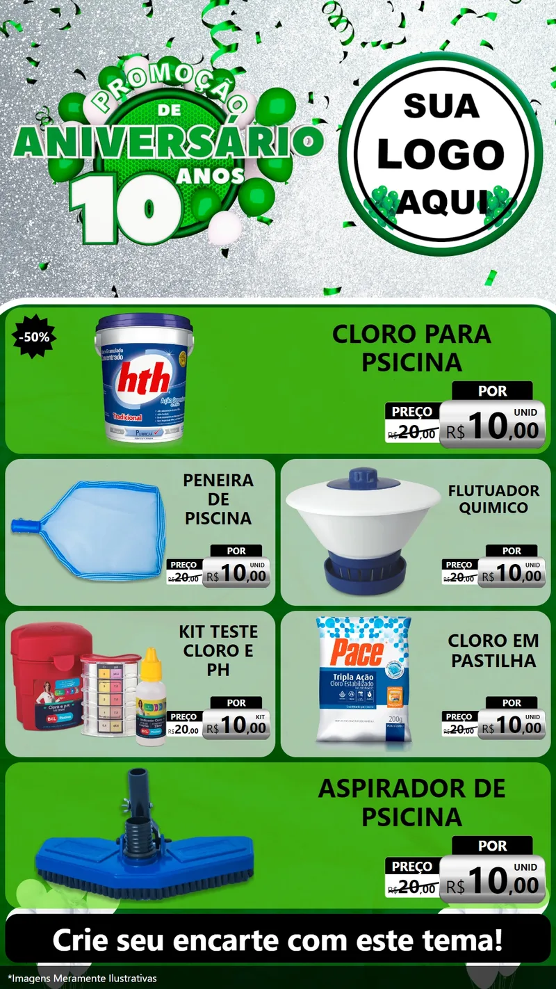 Modelo de TV para TV Vertical com o tema Promoção de Aniversário - 10 Anos para Produtos para Piscina