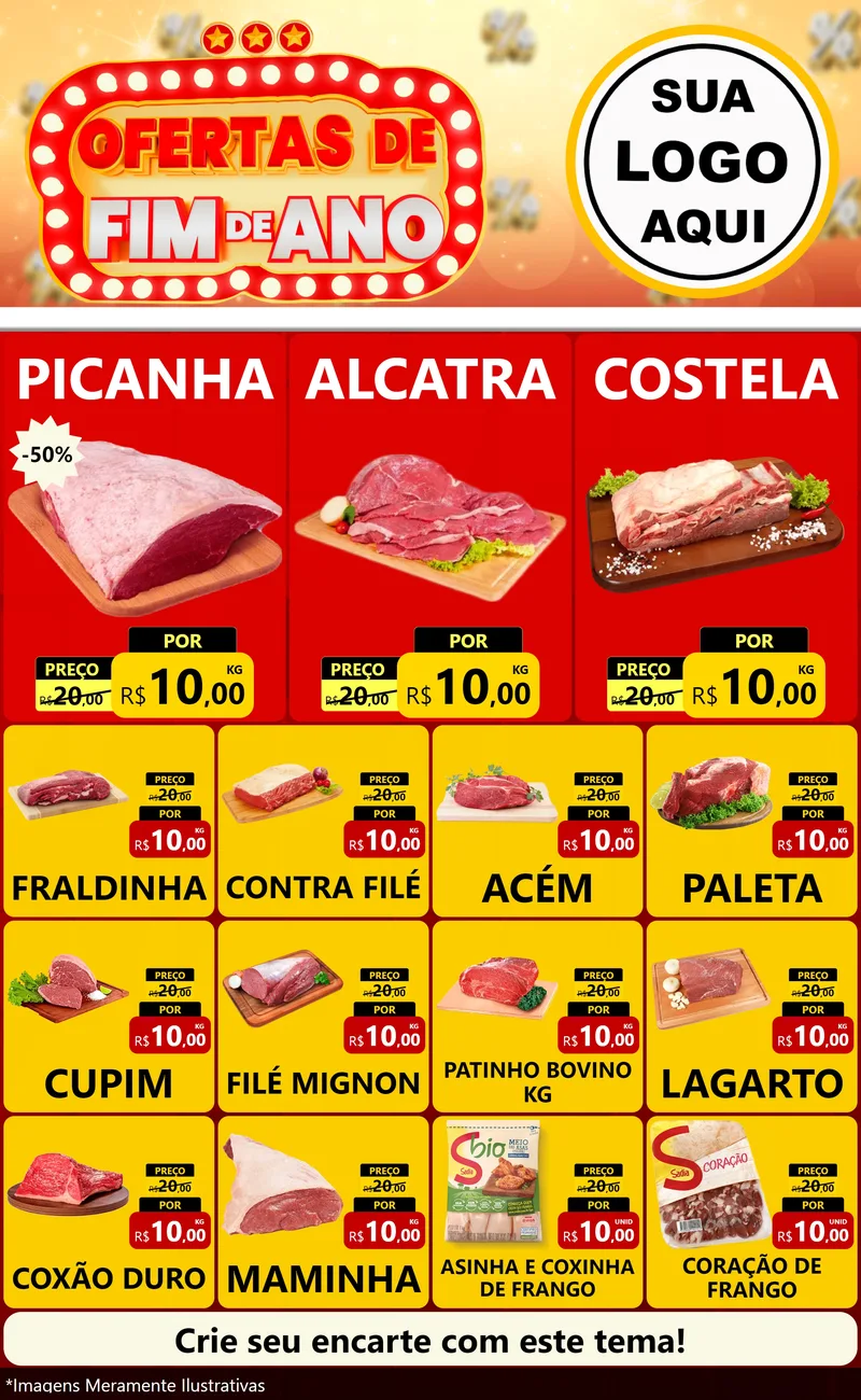 Modelo de Encarte para Encarte Grande com o tema Ofertas de Fim de Ano para Açougue