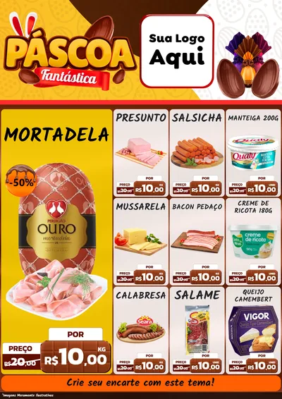 Modelo de Encarte para Encarte A4 Vertical com o tema Páscoa Fantástica para Frios e Laticínios