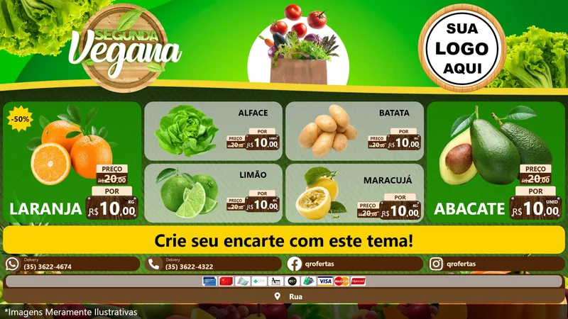 Modelo de TV para TV Horizontal com o tema Segunda Vegana para Hortifrúti