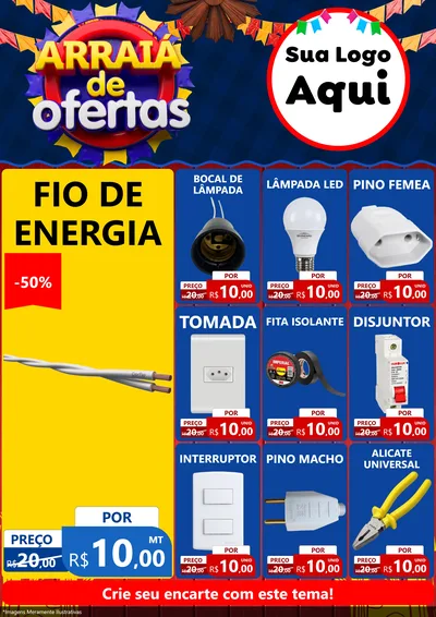 Modelo de Encarte para Encarte A4 Vertical com o tema Arraiá de Ofertas para Materiais Elétricos