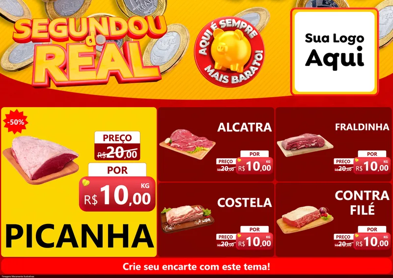 Modelo de Encarte para Encarte A4 Horizontal com o tema Segundou do Real para Açougue