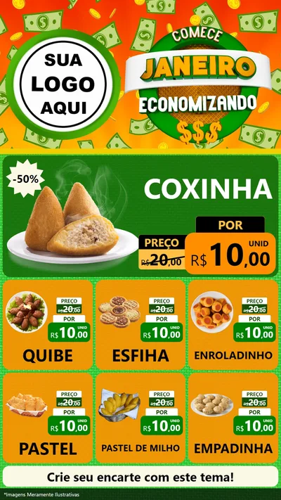 Modelo de Rede Social para Stories com o tema Comece Janeiro Economizando para Salgadaria