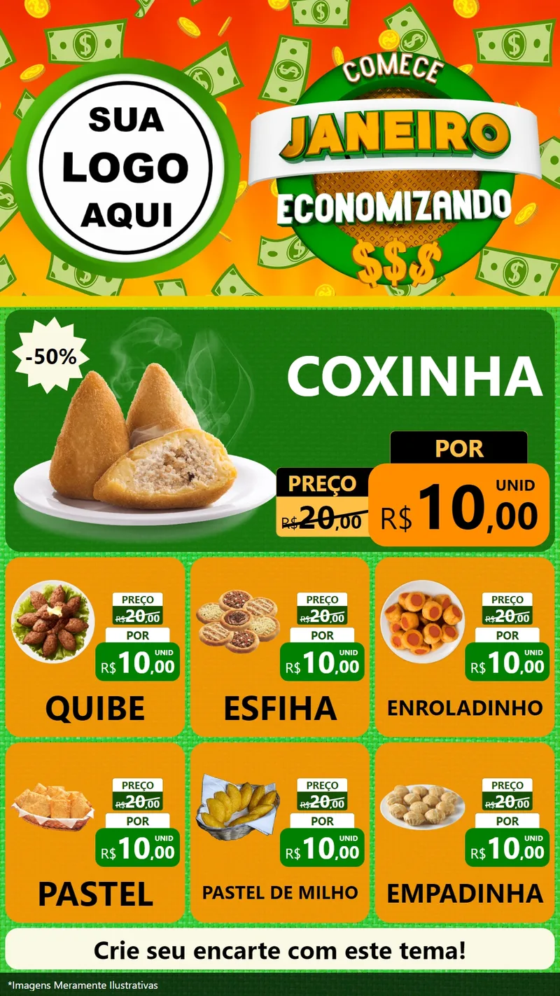 Modelo de Rede Social para Stories com o tema Comece Janeiro Economizando para Salgadaria