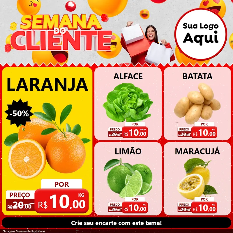 Modelo de Rede Social para Feed Facebook com o tema Semana do Cliente para Hortifrúti
