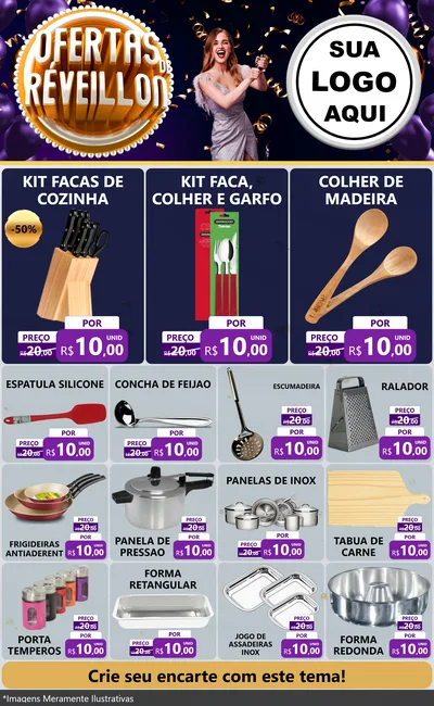 Modelo de Encarte para Encarte Grande com o tema Ofertas de Réveillon para Utilidades Domésticas