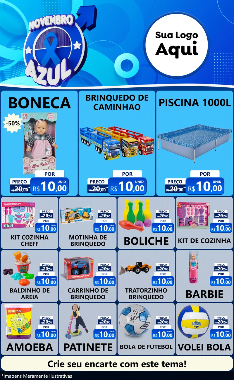 Modelo de Encarte para Encarte Grande com o tema Novembro Azul para Brinquedos