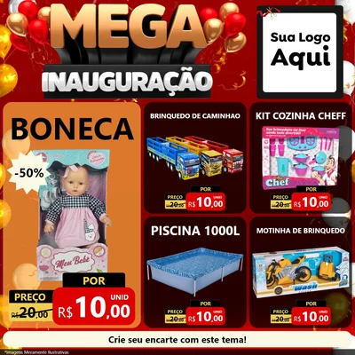 Modelo de Rede Social para Feed Facebook com o tema Mega Inauguração para Brinquedos