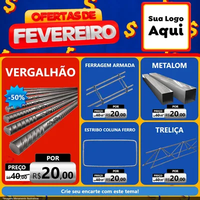 Modelo de Rede Social para Feed Facebook com o tema Ofertas de Fevereiro para Ferragens