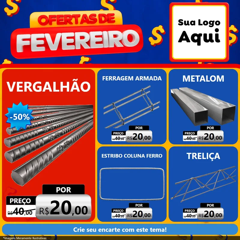Modelo de Rede Social para Feed Facebook com o tema Ofertas de Fevereiro para Ferragens