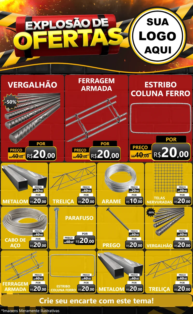 Modelo de Encarte para Encarte Grande com o tema Explosão de Ofertas para Ferragens