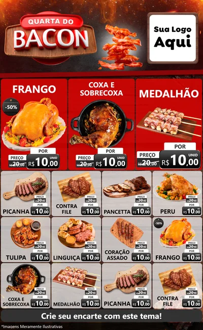 Modelo de Encarte para Encarte Grande com o tema Quarta do Bacon para Assados