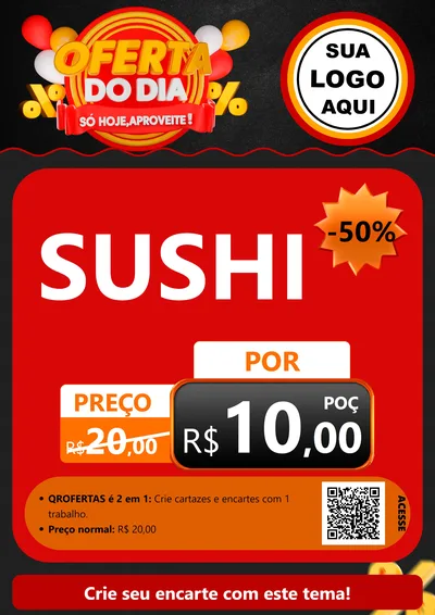 Modelo de Cartaz para Cartaz A4 Vertical com o tema Oferta do Dia - Só hoje, Aproveite! para Comida japonesa