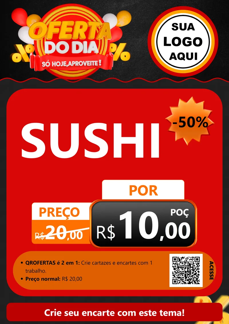 Modelo de Cartaz para Cartaz A4 Vertical com o tema Oferta do Dia - Só hoje, Aproveite! para Comida japonesa