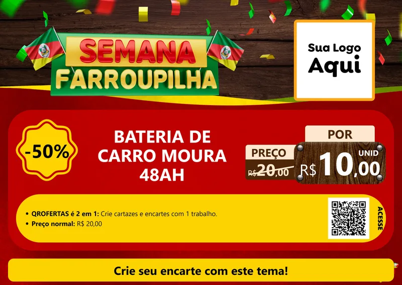 Modelo de Cartaz para Cartaz A4 Horizontal com o tema Semana Farroupilha para Baterias Elétricas