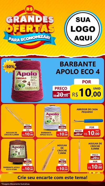 Modelo de Rede Social para Stories com o tema Grandes Ofertas Para Economizar! para Armarinho e Aviamentos