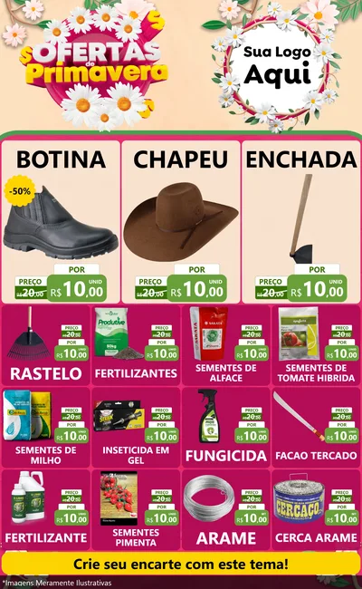 Modelo de Encarte para Encarte Grande com o tema Ofertas de Primavera para Agropecuária