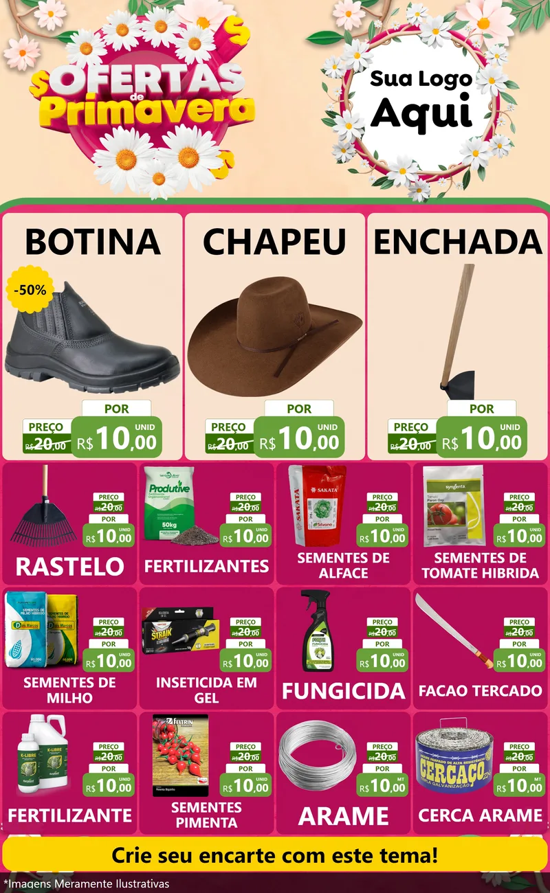 Modelo de Encarte para Encarte Grande com o tema Ofertas de Primavera para Agropecuária