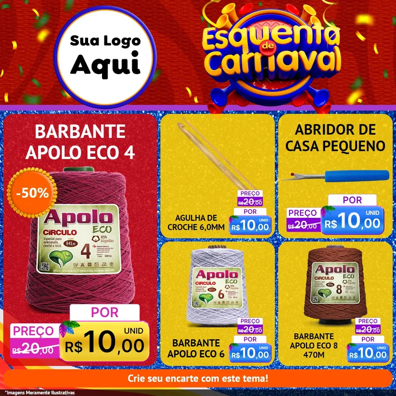 Modelo de Rede Social para Feed Facebook com o tema Esquenta de Carnaval para Armarinho e Aviamentos