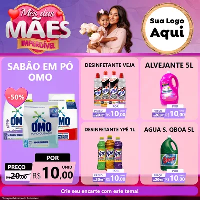 Modelo de Rede Social para Feed Facebook com o tema Mês das Mães Imperdível para Produtos de Limpeza