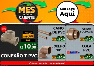 Modelo de Encarte para Encarte A4 Horizontal com o tema Mês do Cliente para Tubos e conexões