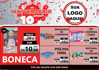 Modelo de Encarte para Encarte A4 Horizontal com o tema Promoção de Aniversário - 10 Anos para Brinquedos