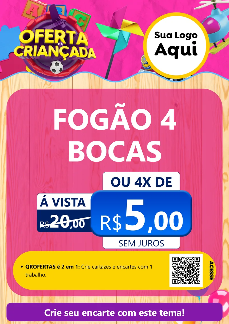 Modelo de Cartaz para Cartaz A4 Vertical com o tema Oferta da Criançada para Móveis e Eletro