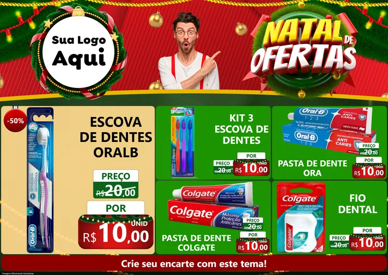 Modelo de Encarte para Encarte A4 Horizontal com o tema Natal de Ofertas para Higiene Pessoal