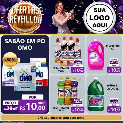 Modelo de Rede Social para Feed Facebook com o tema Ofertas de Réveillon para Produtos de Limpeza