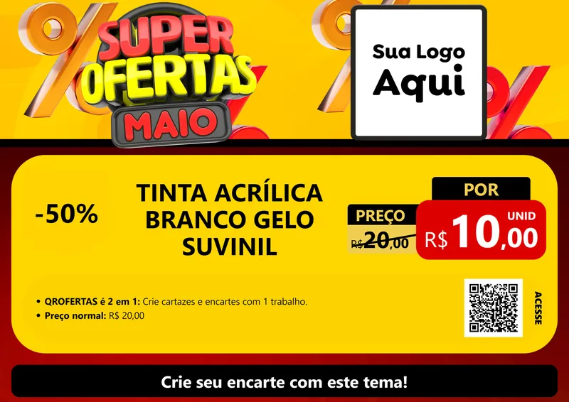 Modelo de Cartaz para Cartaz A4 Horizontal com o tema Super Ofertas Maio para Tintas e Ferramentas