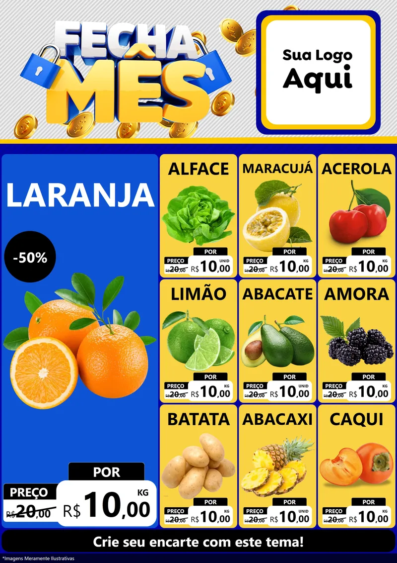 Modelo de Encarte para Encarte A4 Vertical com o tema Fecha Mês para Hortifrúti