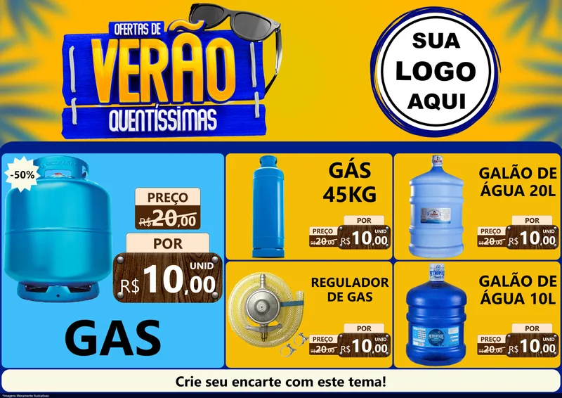 Modelo de Encarte para Encarte A4 Horizontal com o tema Ofertas de Verão Quentíssimas para Água e gás