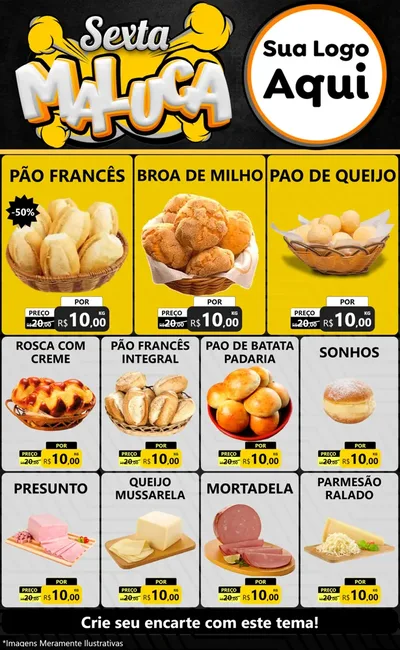 Modelo de Encarte para Encarte Grande com o tema Sexta Maluca para Padaria