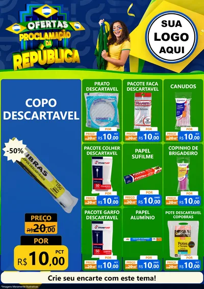 Modelo de Encarte para Encarte A4 Vertical com o tema Ofertas Proclamação da República para Embalagens