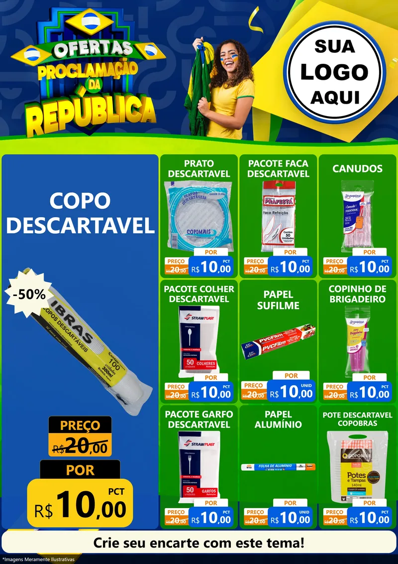 Modelo de Encarte para Encarte A4 Vertical com o tema Ofertas Proclamação da República para Embalagens
