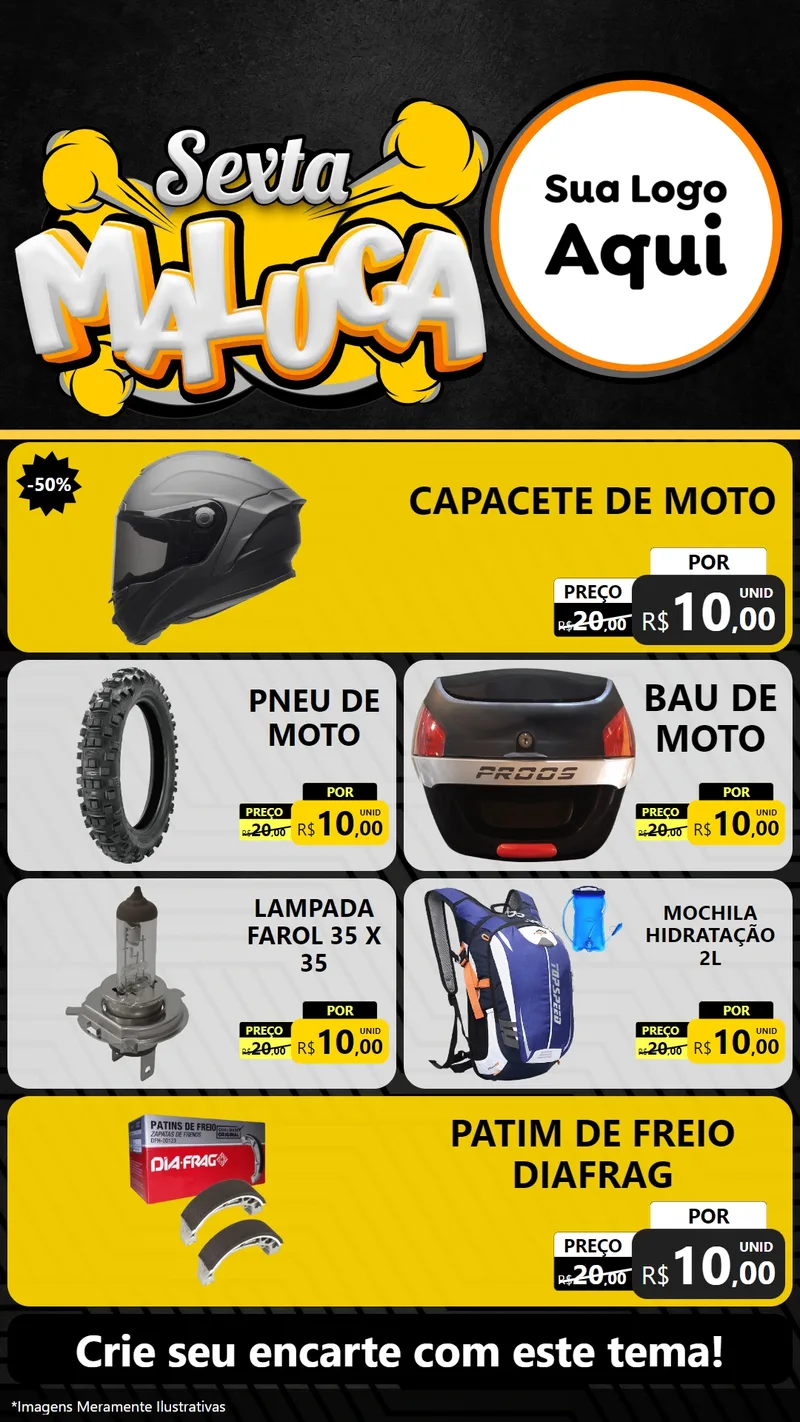 Modelo de TV para TV Vertical com o tema Sexta Maluca para Moto peças