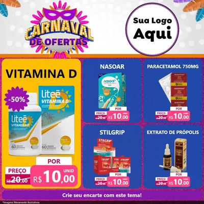 Modelo de Rede Social para Feed Facebook com o tema Carnaval de Ofertas para Farmácia