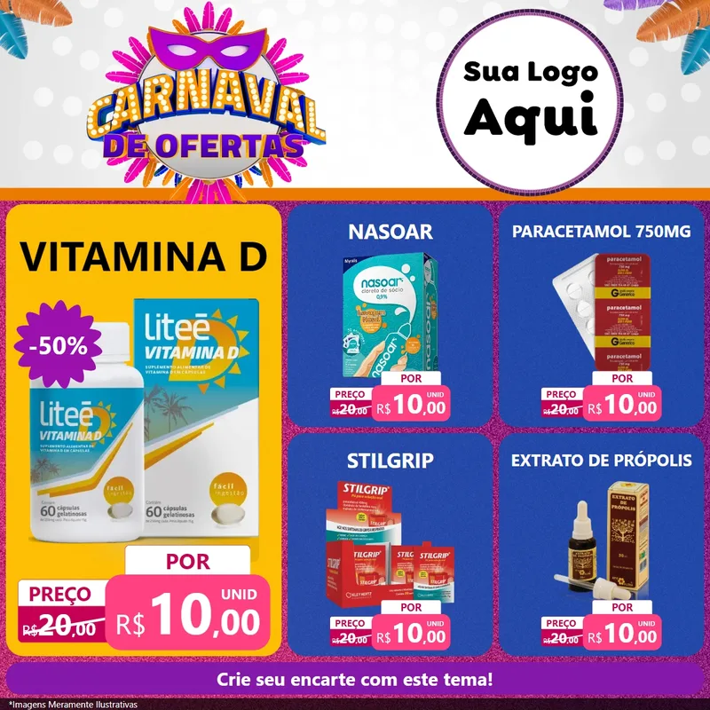Modelo de Rede Social para Feed Facebook com o tema Carnaval de Ofertas para Farmácia