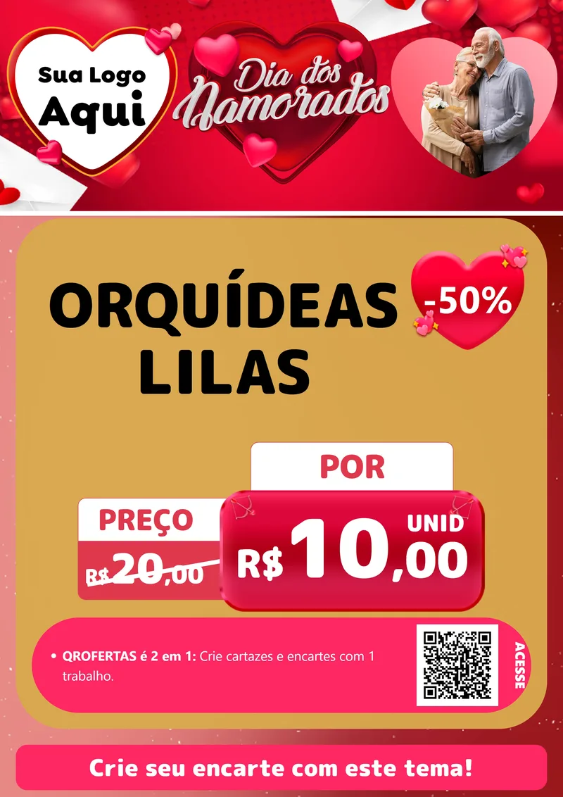Modelo de Cartaz para Cartaz A4 Vertical com o tema Dia Dos Namorados para Floricultura e jardim