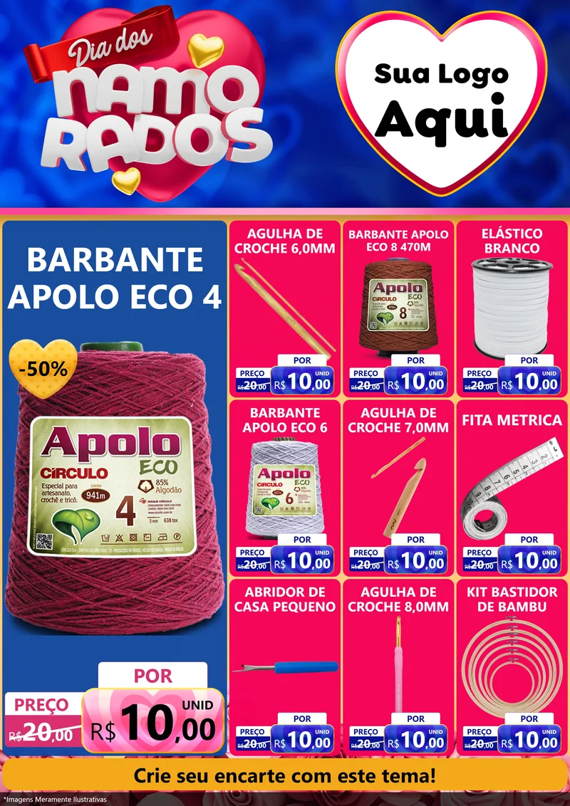 Modelo de Encarte para Encarte A4 Vertical com o tema Dia dos namorados para Armarinho e Aviamentos