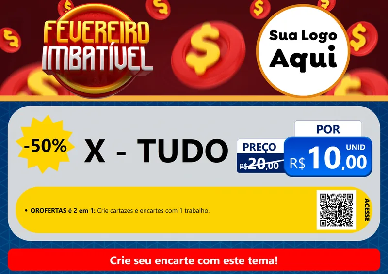 Modelo de Cartaz para Cartaz A4 Horizontal com o tema Fevereiro Imbatível para Hamburgueria