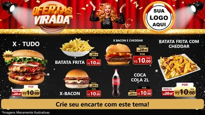 Modelo de TV para TV Horizontal com o tema Ofertas da Virada para Hamburgueria