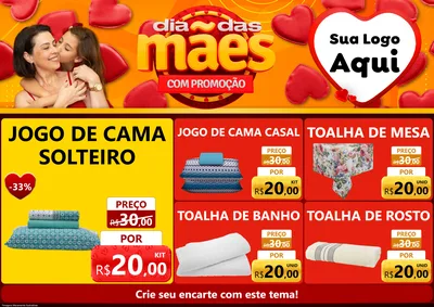 Modelo de Encarte para Encarte A4 Horizontal com o tema Dia das Mães com Promoção para Cama, Mesa e Banho