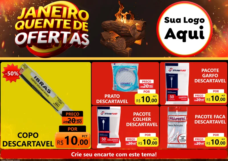 Modelo de Encarte para Encarte A4 Horizontal com o tema Janeiro Quente de Ofertas para Embalagens